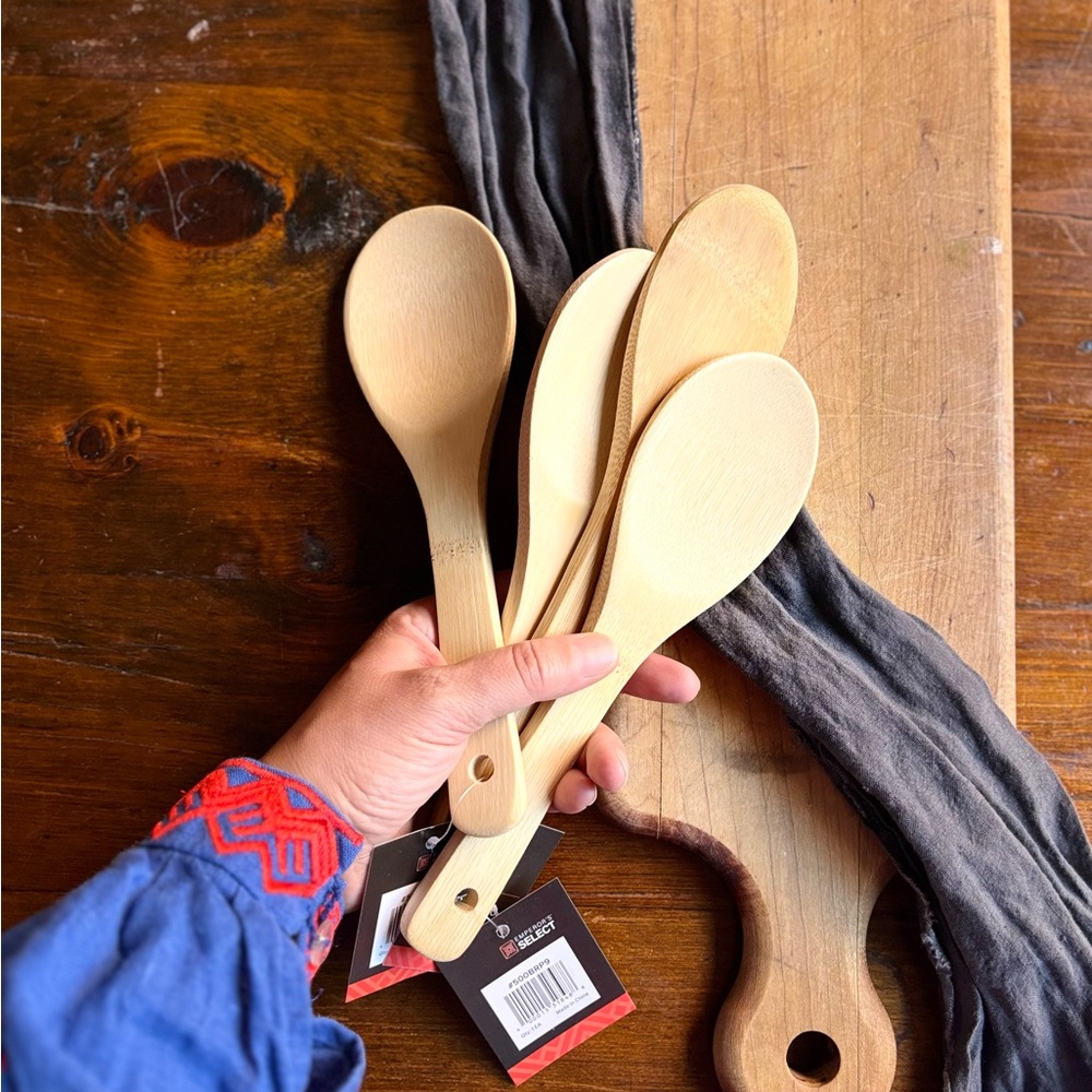 9” Natural Wooden Cooking Spoon/ Bamboo rice paddle (PRICE X UNIT)